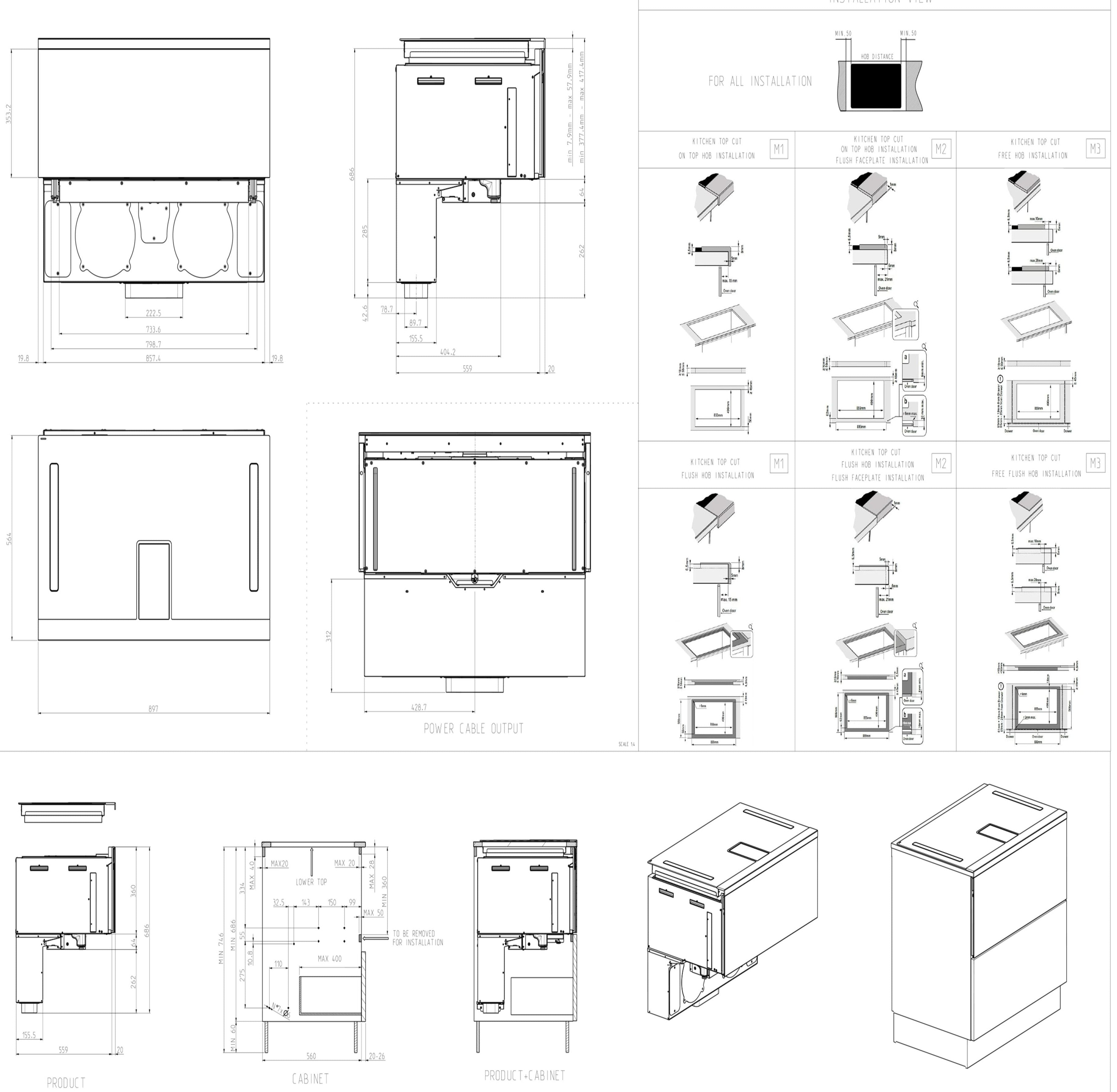 שרטוט התקנה הכירו את LHOV – פתרון All-in-One מעוצב וחדשני מבית Elica, המשלב תנור, כיריים אינדוקציה וקולט אדים עוצמתי ביחידה אחת אלגנטית ומודרנית
