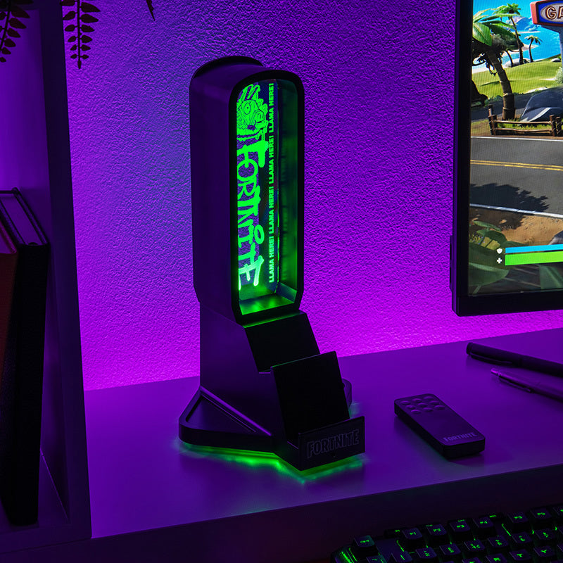 מעמד עם תאורת LED Fortnite 3 ב- 1 אוזניות סלולר עם בקר