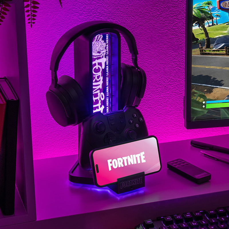 מעמד עם תאורת LED Fortnite 3 ב- 1 אוזניות סלולר עם בקר