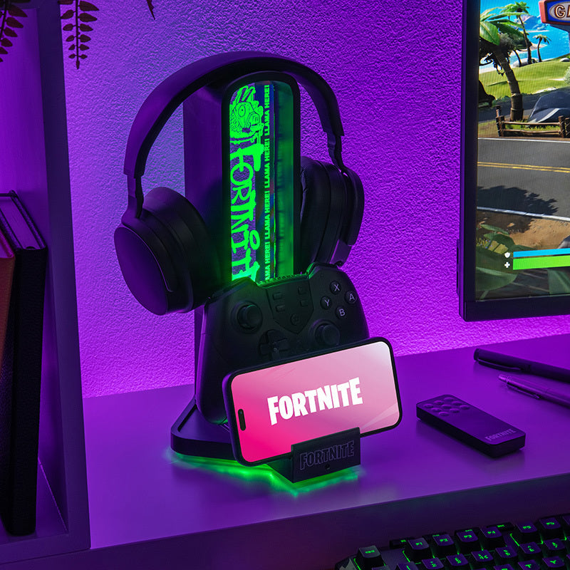 מעמד עם תאורת LED Fortnite 3 ב- 1 אוזניות סלולר עם בקר