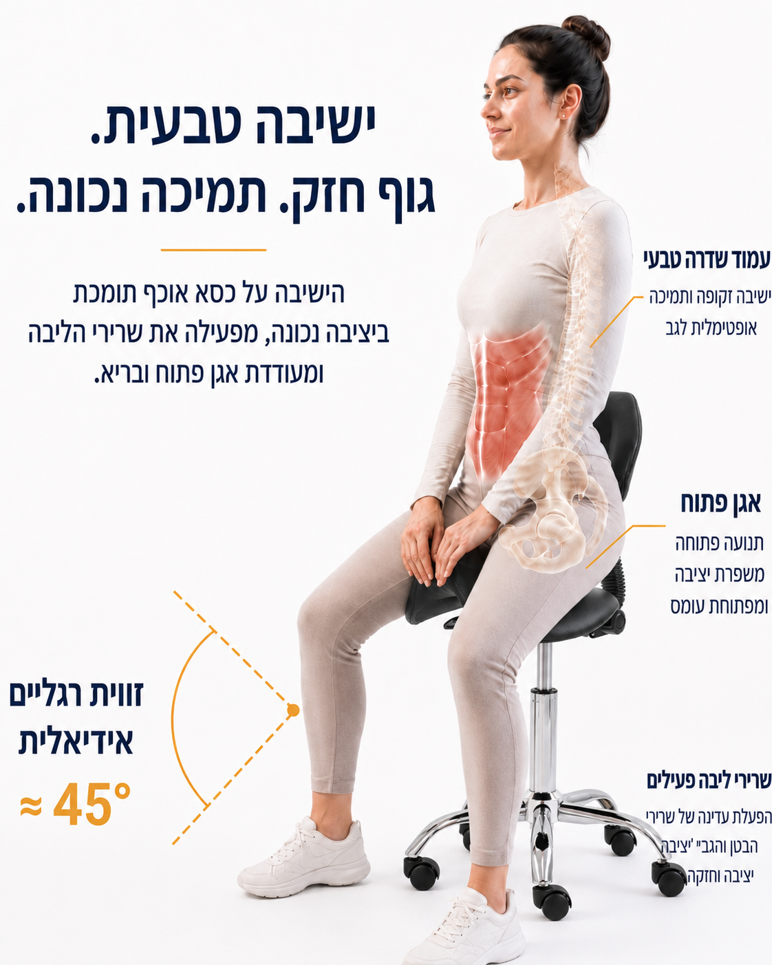 כיסא אוכף ארגונומי עם משענת דגם GPDRC-RIDER-BR
