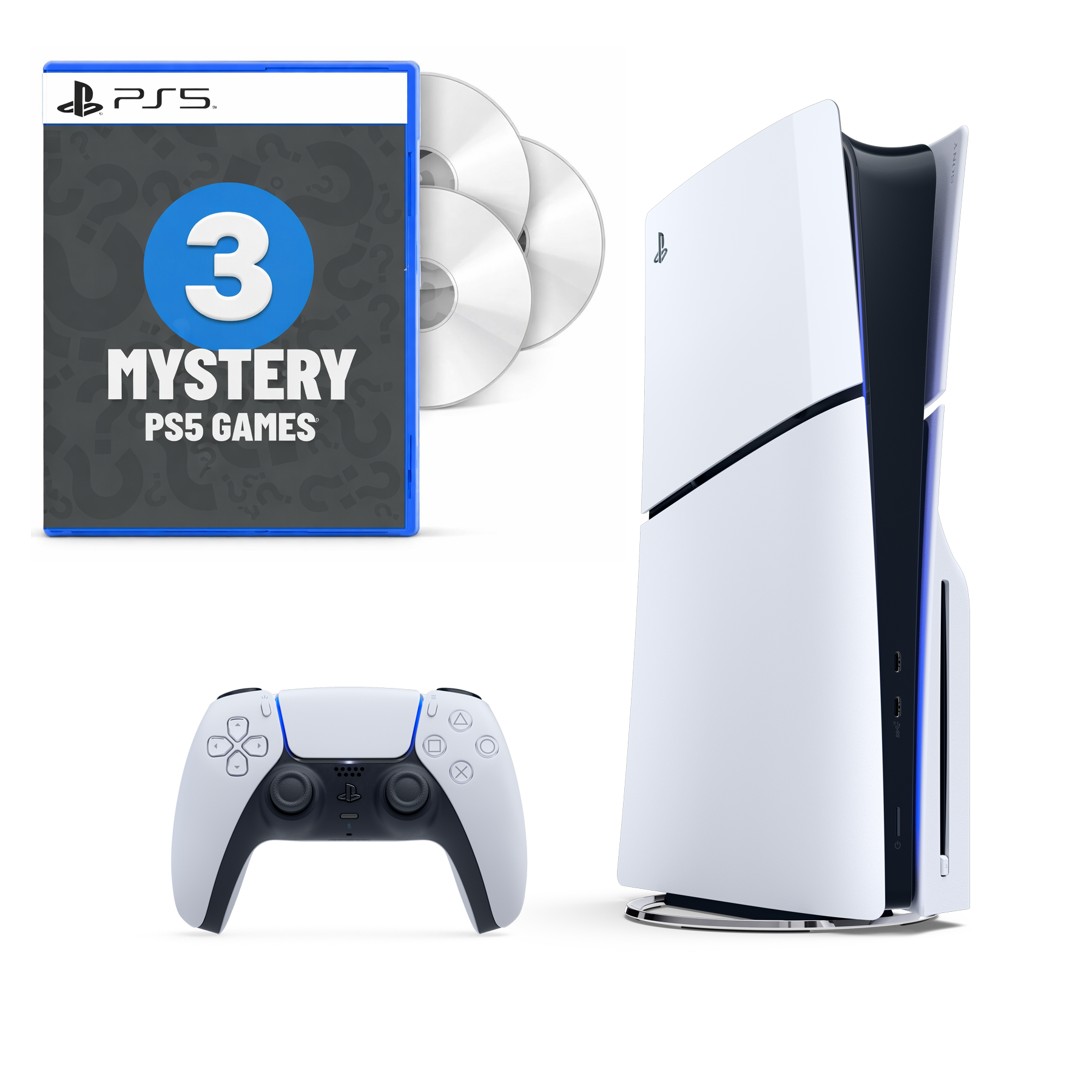 קונסולה פלייסטיישן 5 בלו-ריי מהדורת  Slim + שלושה משחקים רנדומליים - משלוח חינם