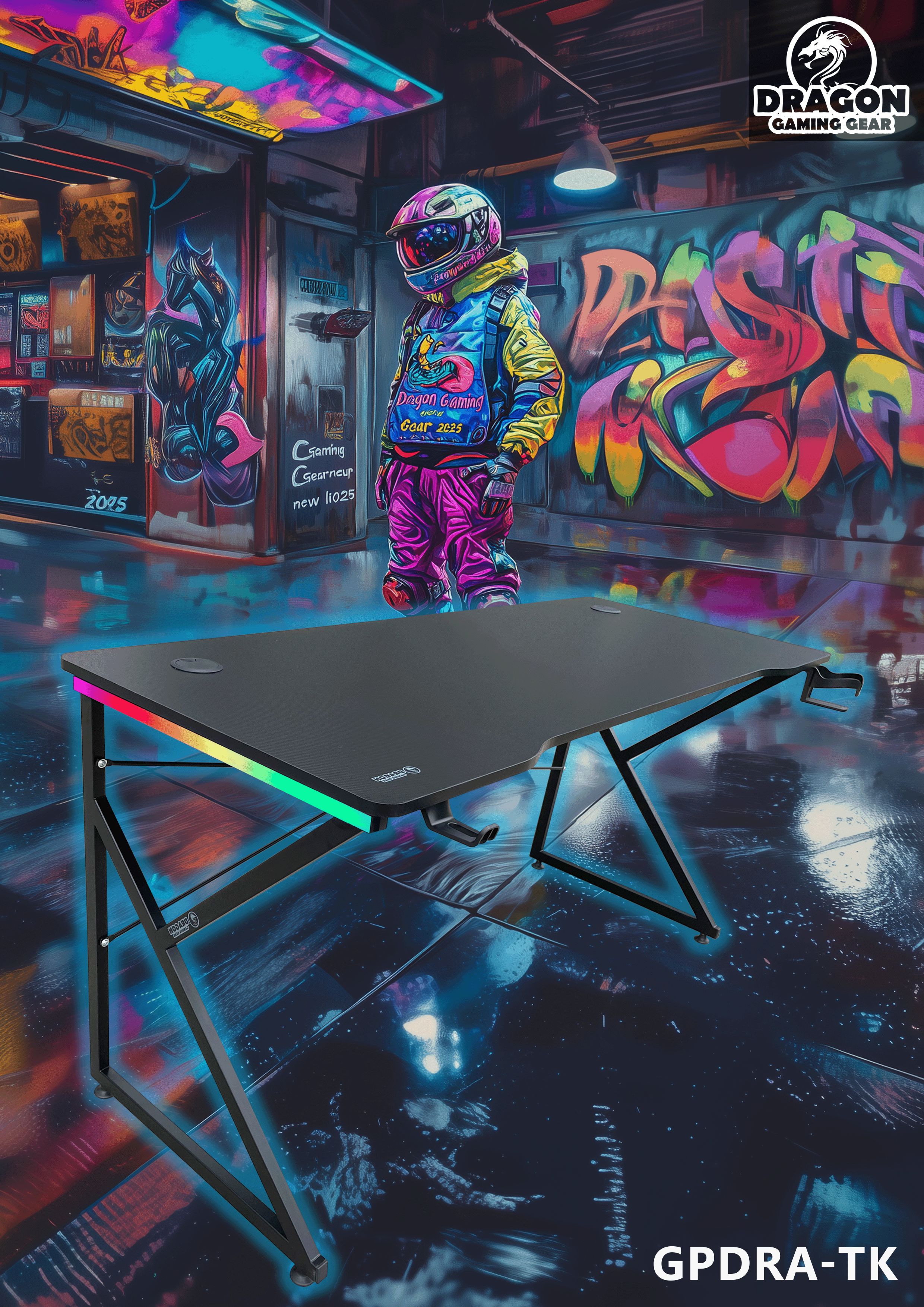 DRAGON שולחן גיימינג תאורת RGB אורך 150 ס