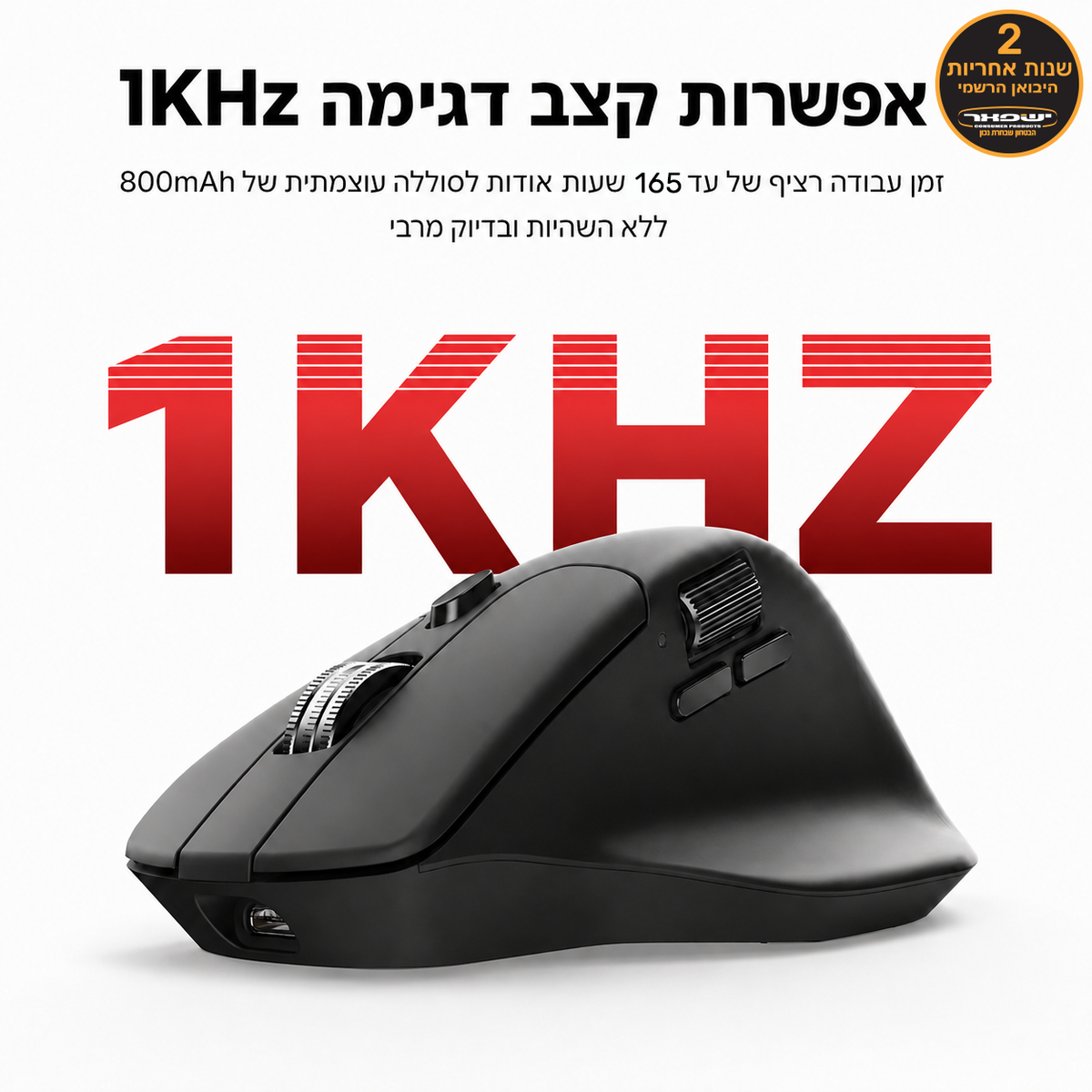Keychron M6 - עכבר אלחוטי ארגונומי קל משקל (All Silent)