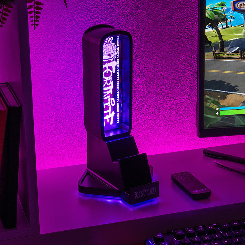 מעמד עם תאורת LED Fortnite  3 ב- 1 אוזניות סלולר עם בקר