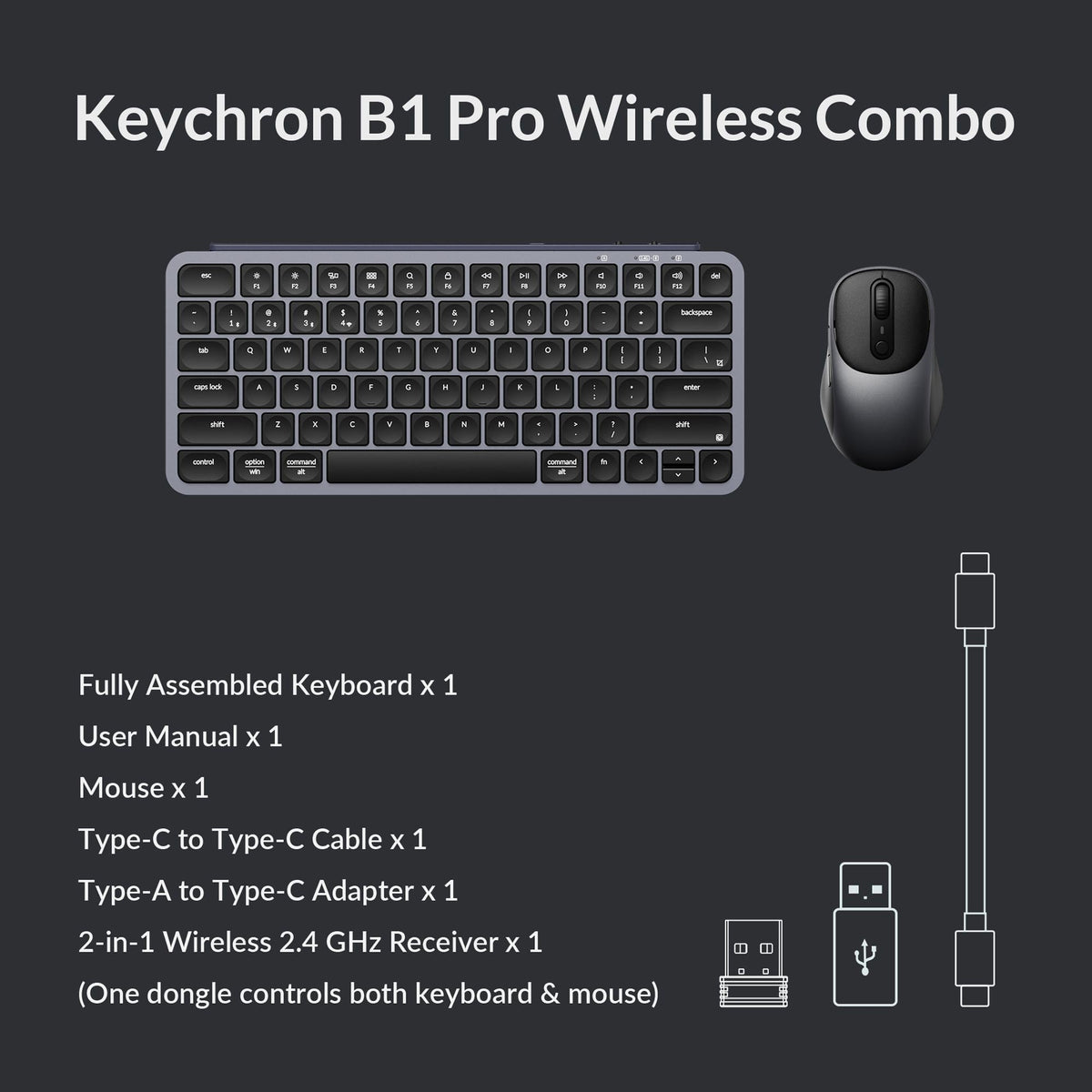 Keychron B1 Pro Combo מארז מקלדת אלחוטית Pro B1 (בגודל 75%) ועכבר BM24