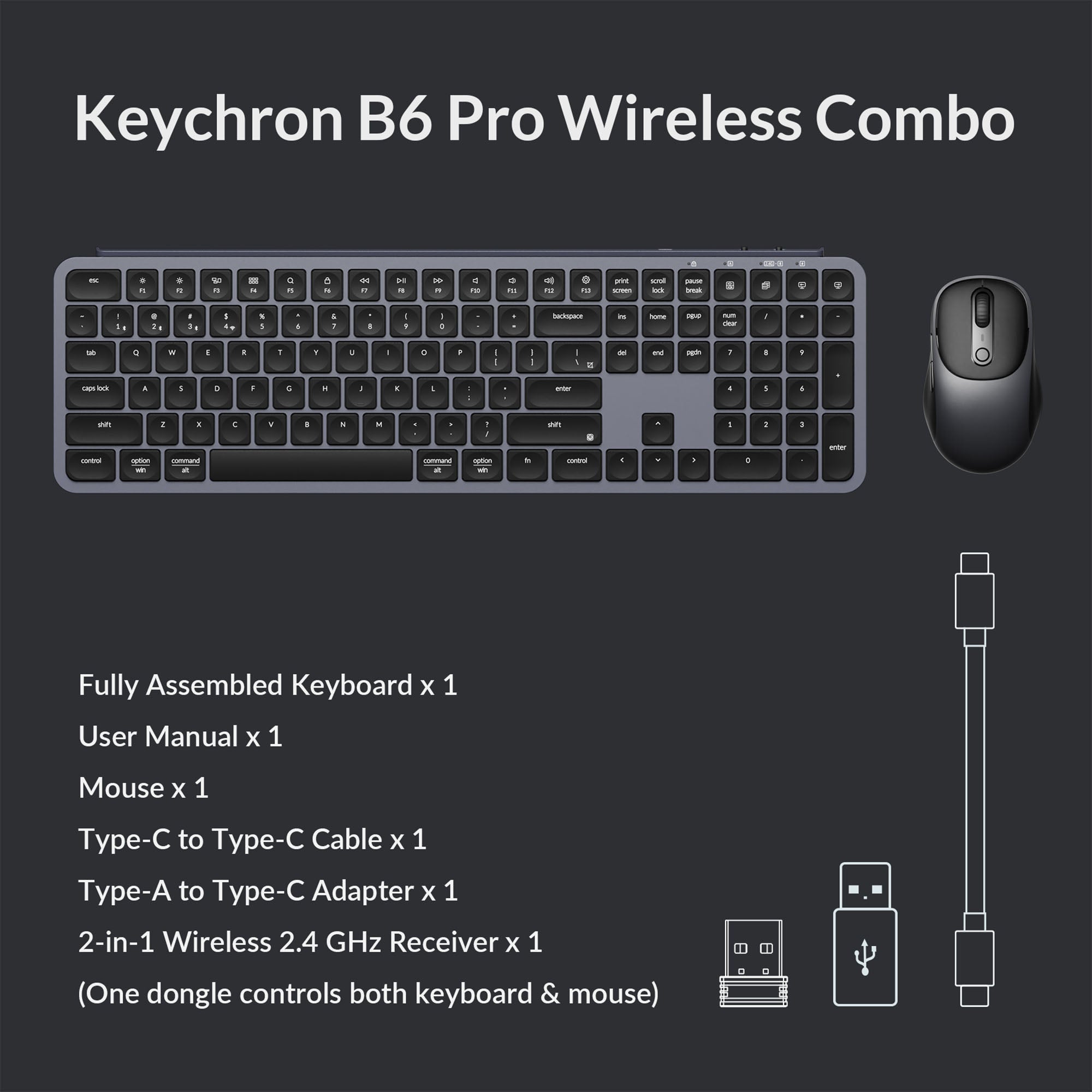 Keychron B6 Pro Combo מארז אלחוטי - מקלדת Pro B6 (בגודל מלא) ועכבר BM24