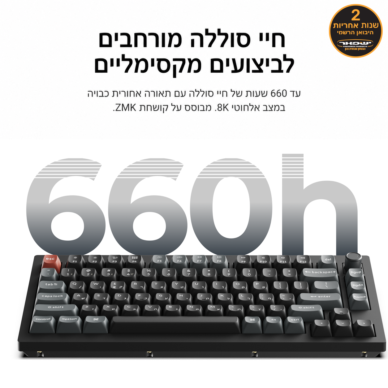 Keychron V1 Ultra 8K מקלדת אלחוטית מכנית בהתאמה אישית בגודל 75% עם קצב דגימה 8000Hz